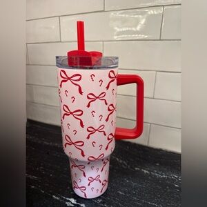 Red and White Tumbler with Handle